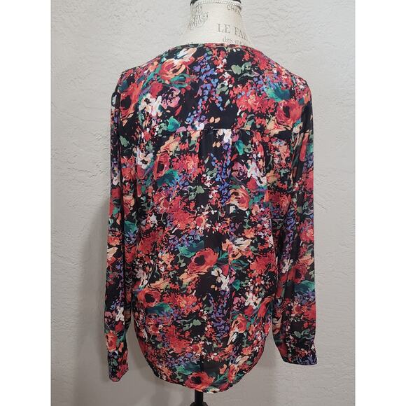 WAYF Floral Print Low High Front Wrap 100% Polyester Long Sleeved Blouse - Picture 3 of 9